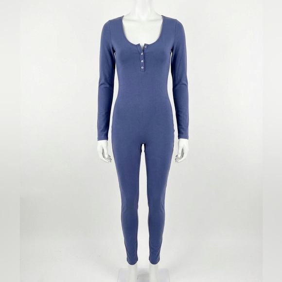Babaton Pants - Babaton “Jimmy” Dusty Slate Blue Long Sleeve Henley Jumpsuit Onesie Medium